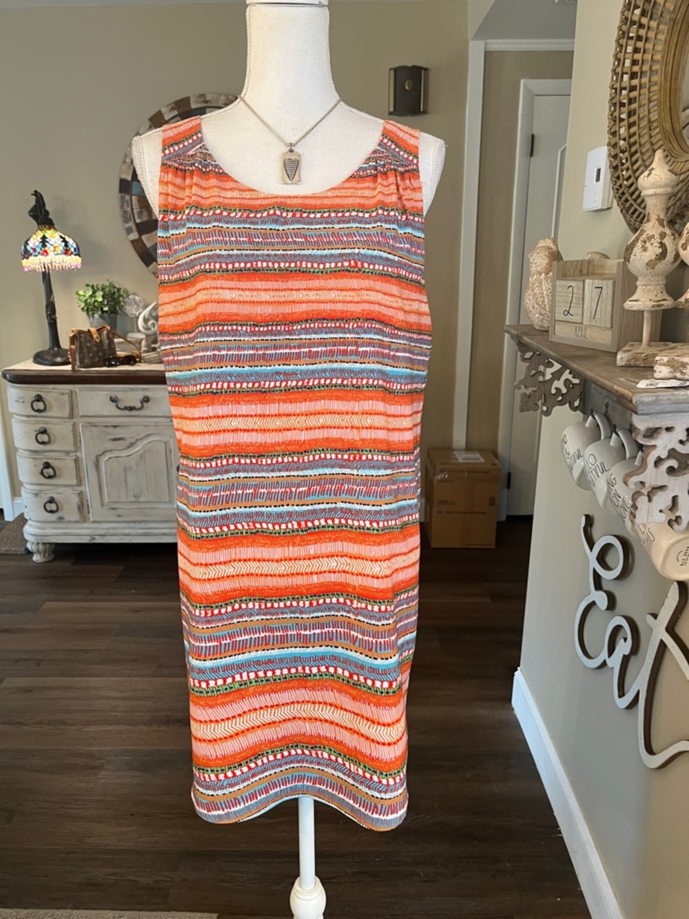 Sleeveless Striped Mini Dress in Orange Multicolor